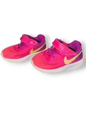 Nike Kids Pink and Purple Sneakers with Yellow Swoosh 5c
